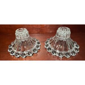 Set of 2 Vtg Anchor Hocking Boopie Berwick Clear Glass Bubble Candlestick Holder